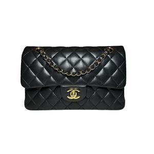 Chanel 11.22 Classic Double Flap Black Lambskin Matelasse Gold Hardware Bag